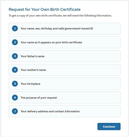 Request for your own birth certificate