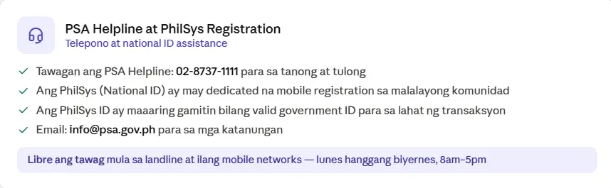 PSA Helpline at PhilSys Registration