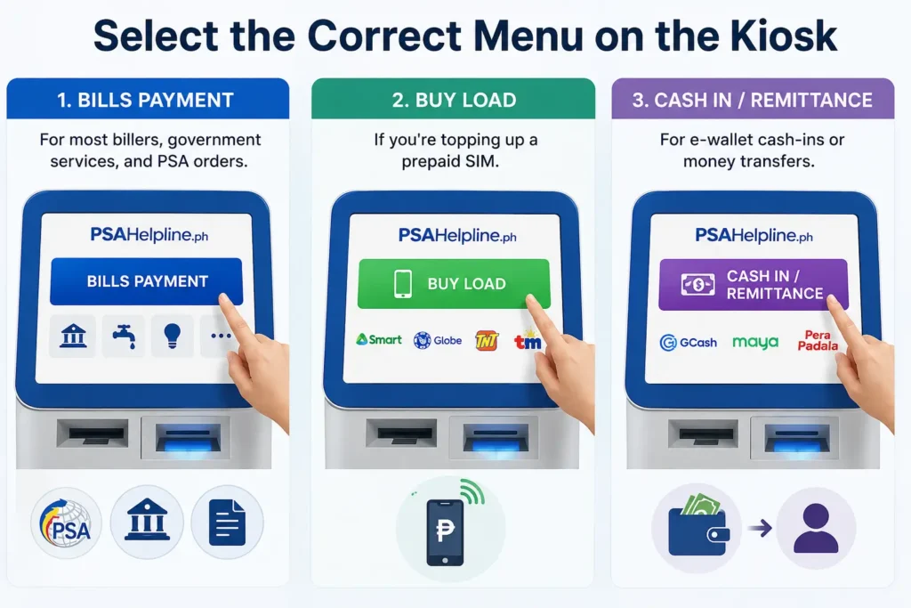 Select the Correct Menu on the Kiosk